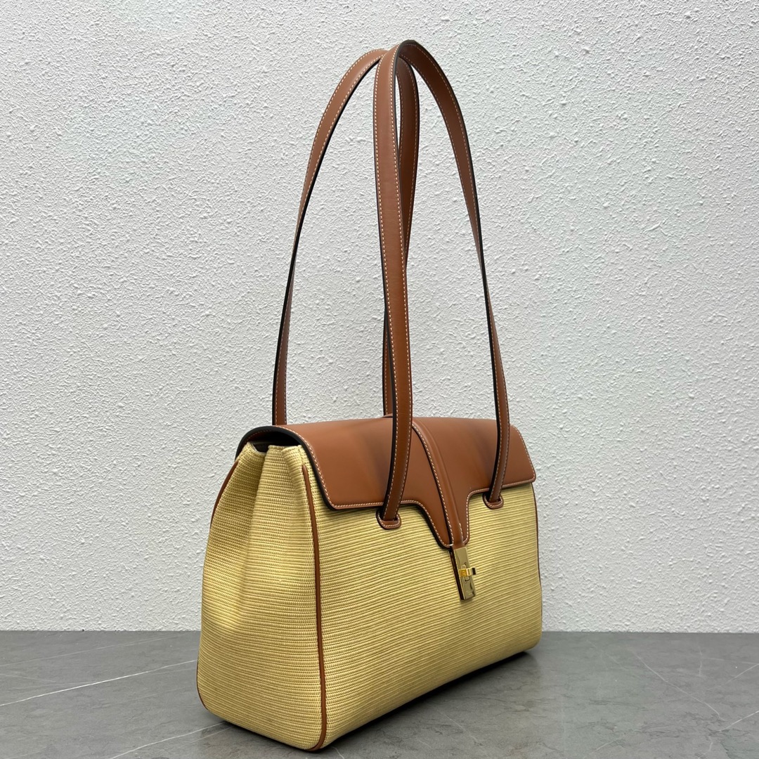 Celine Medium Soft 16 Canvas And Smooth Calfskin Handbag Shoulder Bag Yellow/Tan 195543